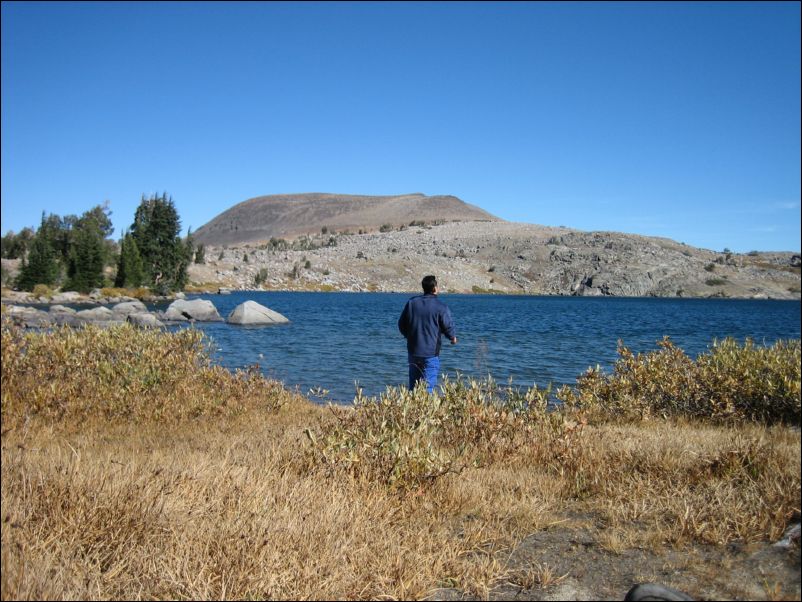 2005-10-16 Round Top (41) Flo at W Lake and E's Back behind